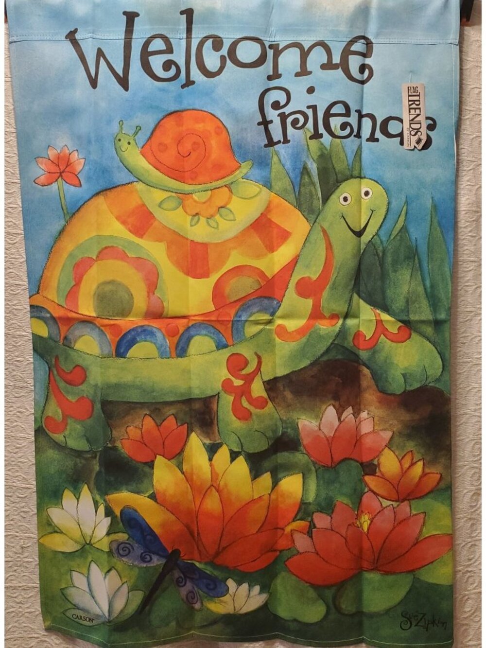 NWT Summer Welcome Turtle Garden Yard Flag 37x26 Sue Zipkin Flora Outdoor Nature